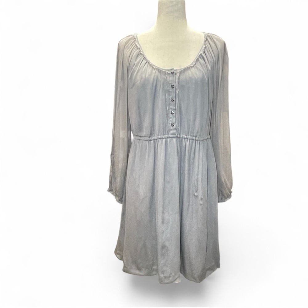 J.Crew‎ Maisie Gray Crinkle Silk Chiffon Long sleeve Henley Neckline Dress Sz 10